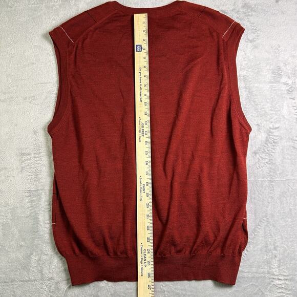 Lyle & Scott 100% Merino Wool Sweater Vest Mens Large Burgundy Plaid Grandpacore - Picture 6 of 7